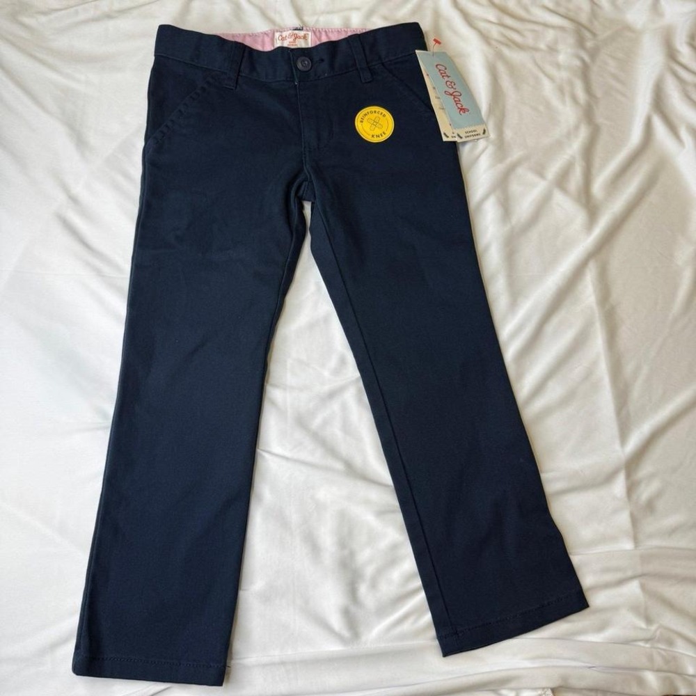 Cat & Jack Boys Skinny School Uniform Pants Navy Blue Reinforced Knee 4T NWT‎